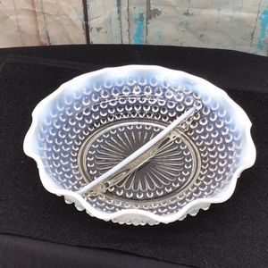 Fenton Hobnail opalescent with white trim Serving Dish